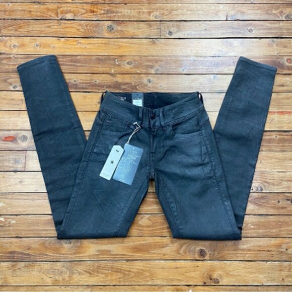 G-star Raw Lynn fit jeans faux leather mid rise skinny glitter slander black 24 - Picture 2 of 14